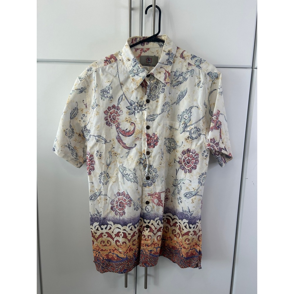 The Territory Ahead Mens Large Floral Batik Border Print Short Sleeve Shirt L